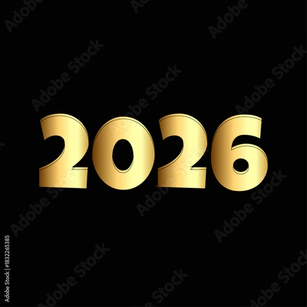 Obraz Golden year two thousand twenty six on a black background in a simple graphic design element style
