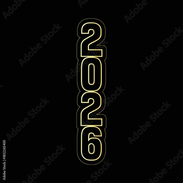 Obraz Golden outlined vertical stacked numbers two zero two six on a solid black background design element
