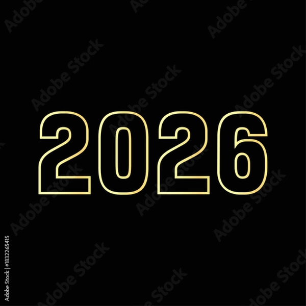 Obraz Golden year two thousand and twenty six on a black background for new year celebration design element
