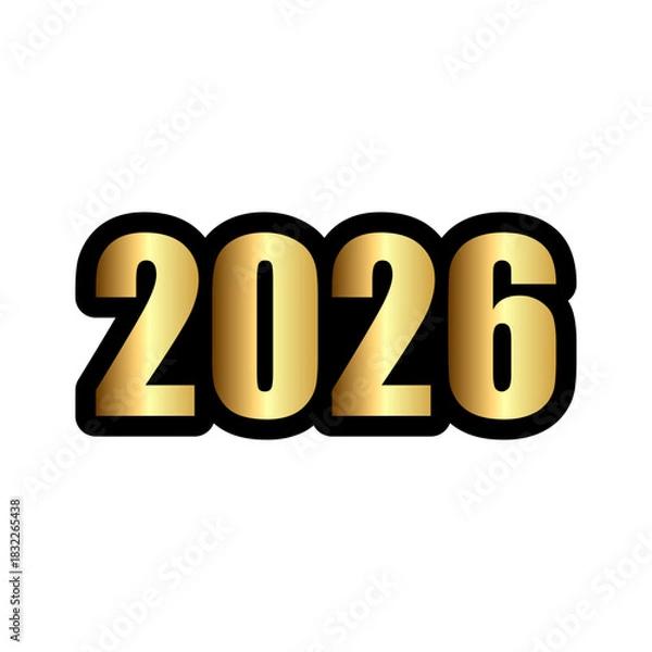 Obraz Golden year two thousand twenty six with black outline on a plain white background in square format
