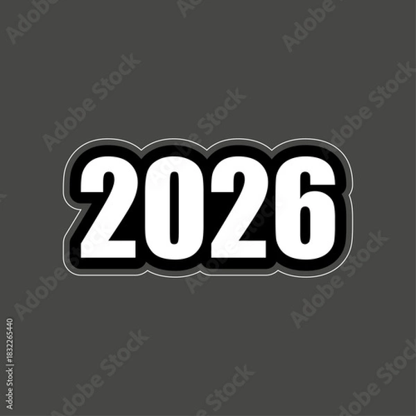Obraz White outlined year two thousand twenty six on a gray background in a stylized graphic design look
