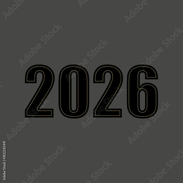 Obraz The year two thousand and twenty six displayed in black outlined digits on a gray background image
