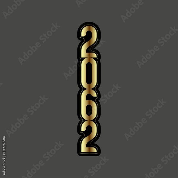 Obraz Vertical arrangement of the golden number two thousand sixty two on a gray colored background view
