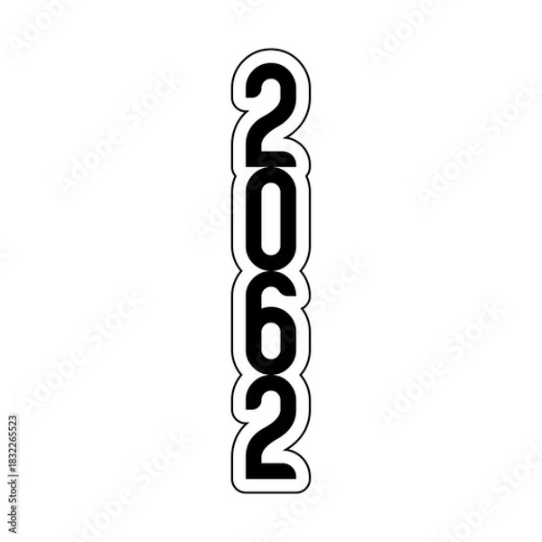 Obraz Vertical stacked digits two zero six two in black with a white outline on a white background
