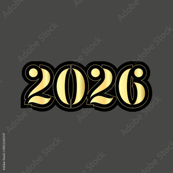 Obraz Golden year two thousand twenty six with black outline on a gray background for new year designs
