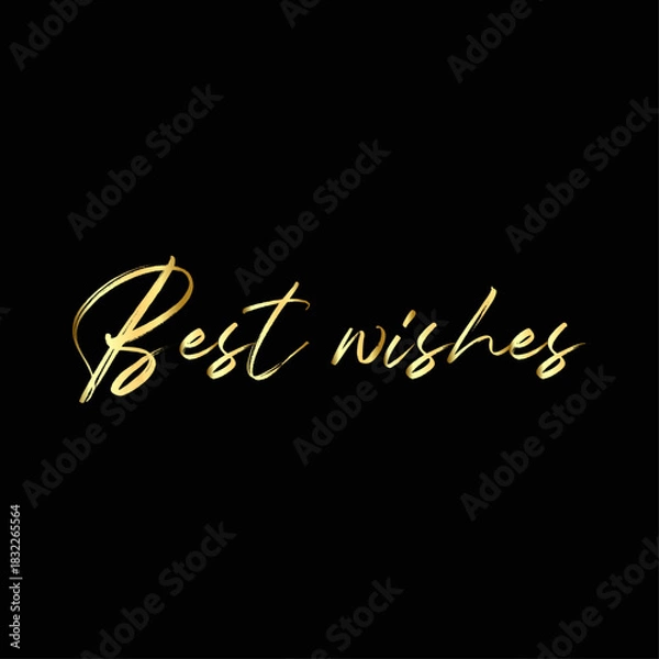 Obraz Best wishes in golden cursive lettering against a solid black background for greeting cards and banners
