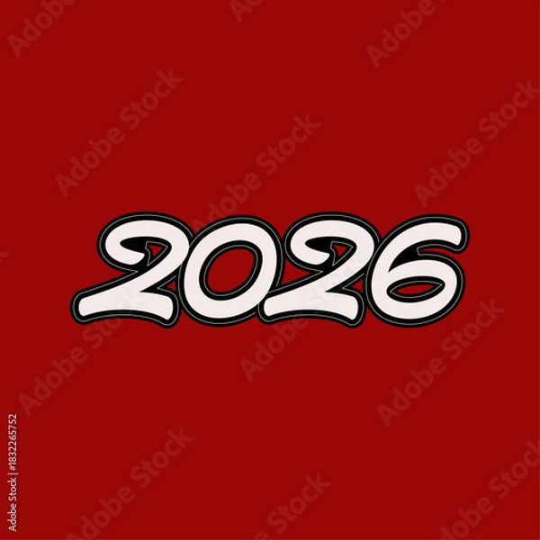Obraz White number year design on red background featuring the year two thousand and twenty six in bold font
