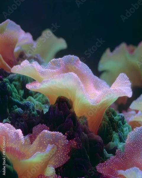 Obraz glowing abstract coral-like forms with vibrant bioluminescent colors bio background