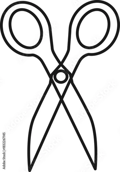 Obraz 黒色の線画で描かれたシンプルな洋裁用の大きな裁ちばさみアイコン素材