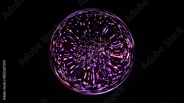 Fototapeta Bright colorful crystal ball with particles in the Universe. Magic 3d sphere, energy orb, and crystal glass ball. Colorful snow globe, Christmas holidays, New Year celebration background. 