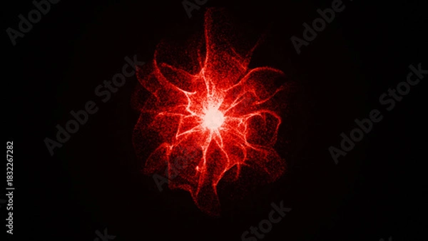 Fototapeta Abstract bloody red 3d energy orb of glowing power waves in space. Futuristic 3d sphere with red energy rays. Nebula, Supernova, nuclear energy, Big Bang, science, technology, Universe.