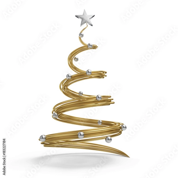 Obraz Gold Christmas tree with chrome balls