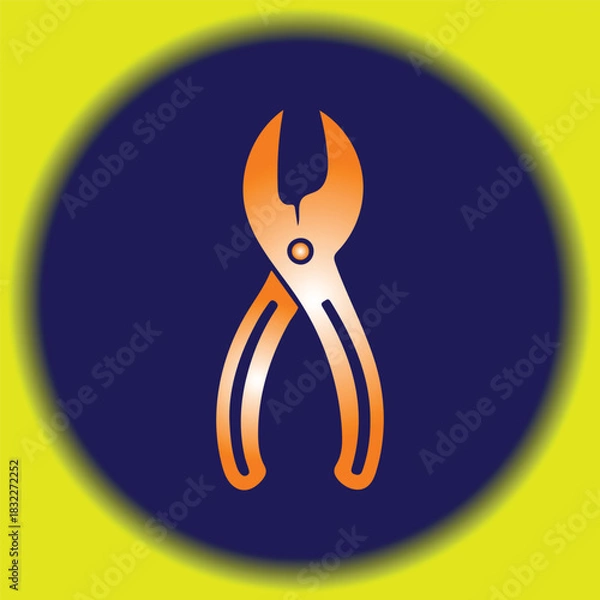 Obraz Orange pliers on a blue circle with a yellow background illustration