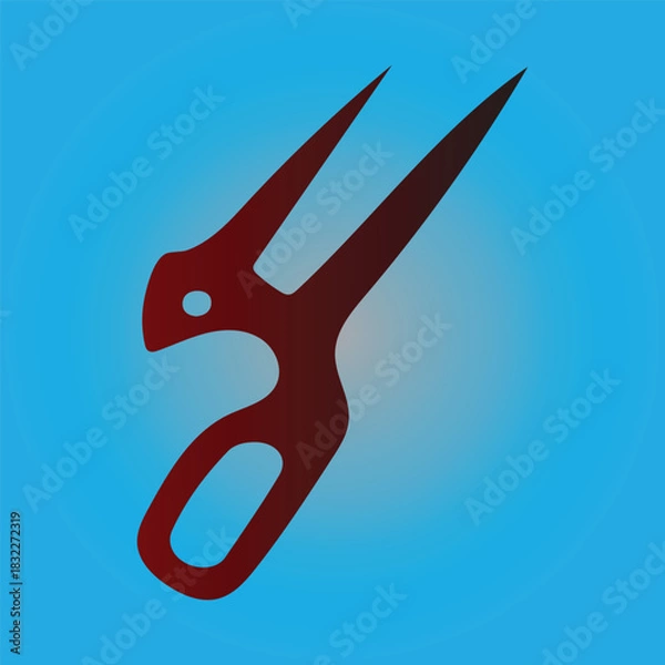 Obraz A stylized red scissor icon with a light blue background is displayed
