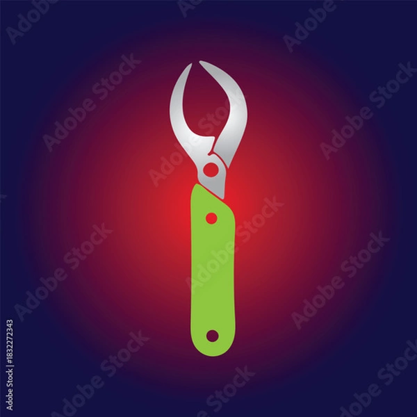Obraz Illustration of a green handled silver metal tool on a colorful background