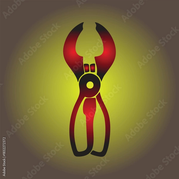 Obraz Red and black tongs silhouette with a yellow glow in the background