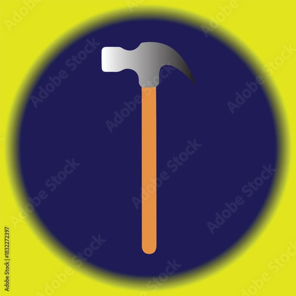 Obraz Illustration of a hammer with a blue background and yellow border