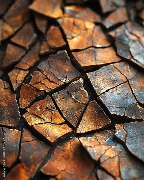 Obraz Cracked earth texture background brown and blue tones abstract geological formation surface design element