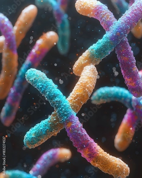 Obraz Colorful chromosomes dna structure genetic information biology science medical research illustration render design