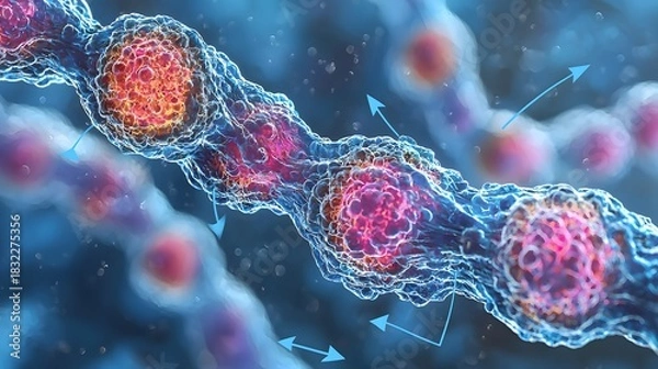 Obraz Cell biology medical illustration of cells and molecules in a biological process for science education