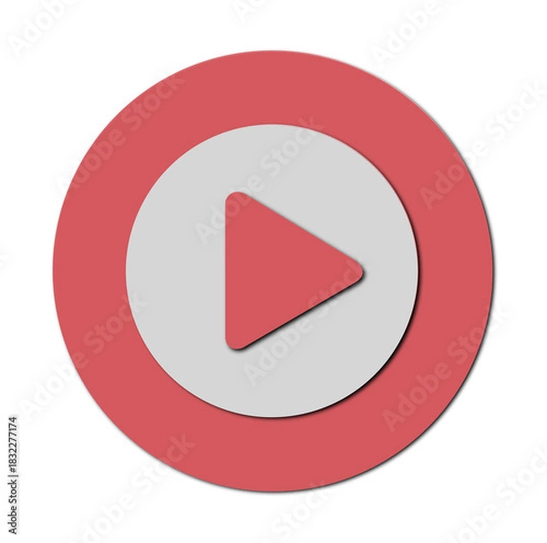 Obraz 3D Minimalist Play Button Icon – Red Outlined Circular Media Control