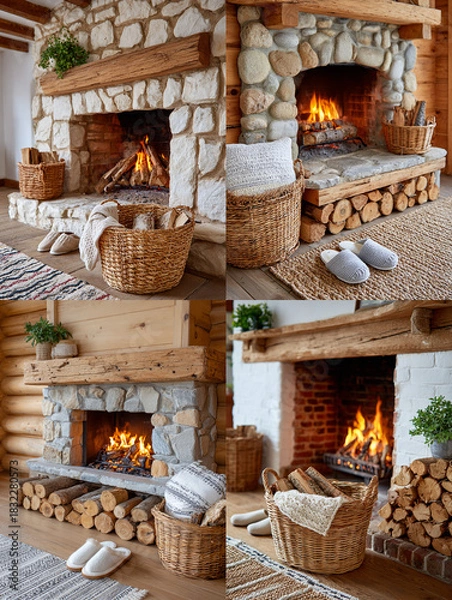 Obraz Cozy Cottage Interior, Warm Home Decor and Slow Living Lifestyle