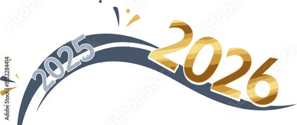 Fototapeta Illustration showing the transition from the year 2025 to the year 2026 with a curved line design