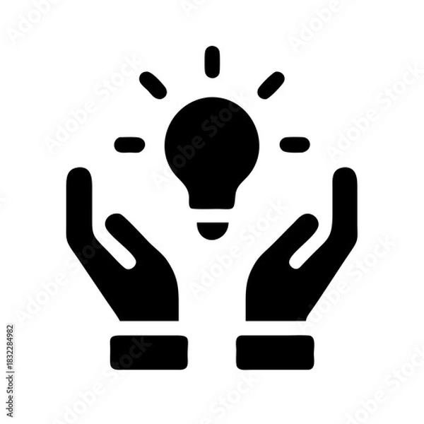 Fototapeta Hands holding a lightbulb with radiating lines symbolizing an idea or inspiration in a creative concept