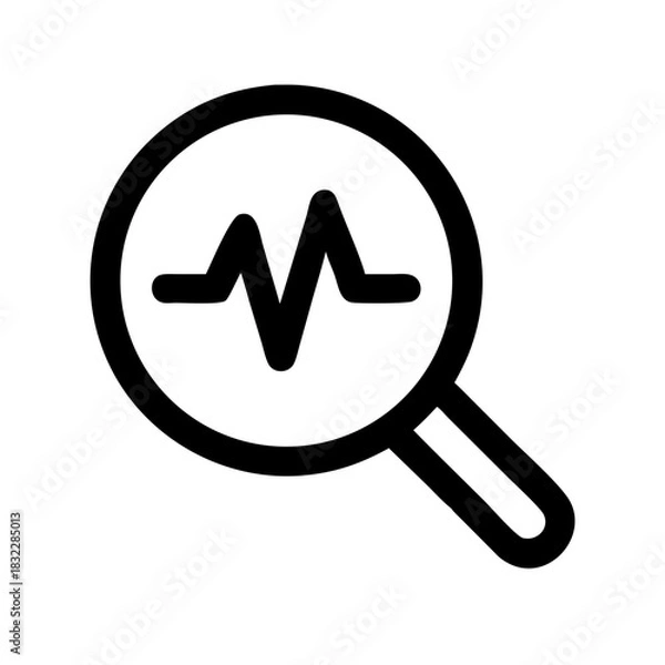 Fototapeta Magnifying glass focusing on a waveform signal displayed inside the lens in a simple black outline