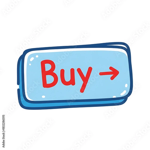 Obraz Buy button icon in playful style with blue background and red text  