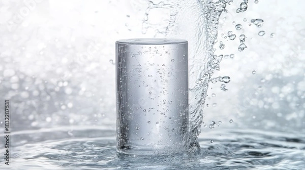 Obraz Clear cylindrical perfume bottle with water splash