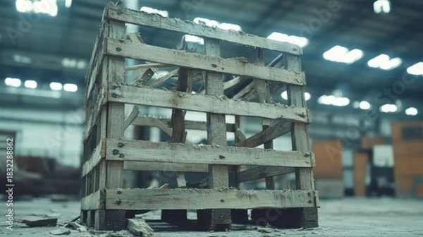 Fototapeta Deconstructed wooden crate showing splinters and structural damage