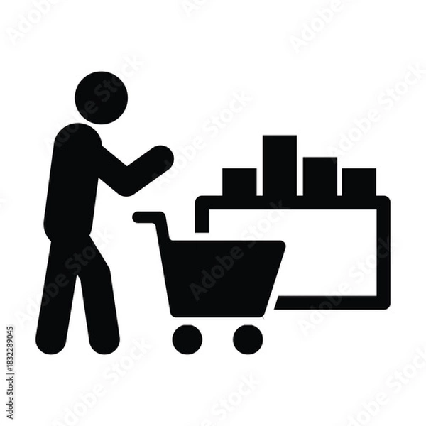 Fototapeta Shopping icon pictogram customer comparing products with cart in shop glyph vector illustration