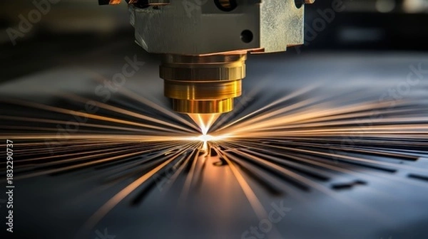 Obraz Laser Cutter in Action with Intense Light and Sparks