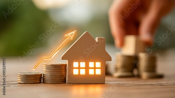 Obraz 住宅ローンの金利上昇と物価高を示すビジネス背景