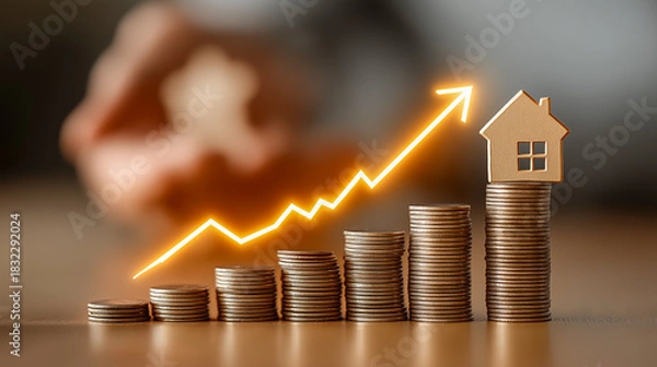 Obraz 住宅ローンの金利上昇と物価高を示すビジネス背景