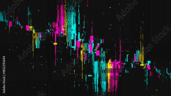 Obraz Colorful VHS Glitch Screen Effect. Abstract Technology Background