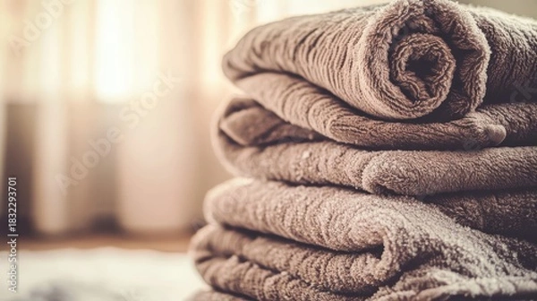 Obraz Stack of thick woven blankets emphasizing texture in soft light