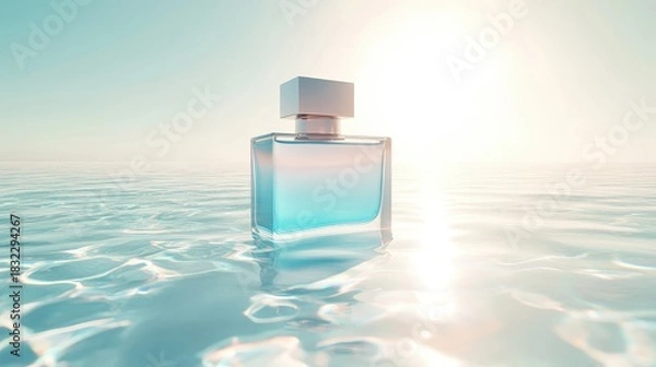Obraz Translucent perfume bottle floating in calm water