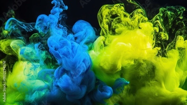 Obraz Vibrant blue and green inks swirling in abstract patterns creating a dynamic visual effect