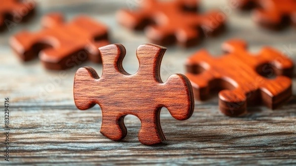 Obraz Wooden Puzzle Piece in Focus with Intricate Details