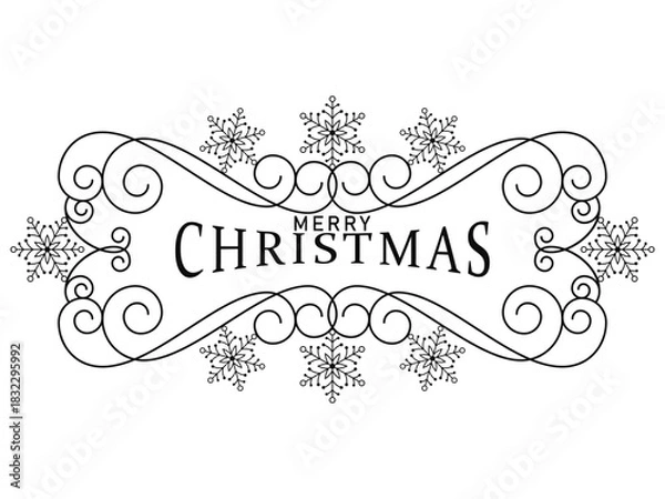 Obraz Merry Christmas elegant decorative frame with snowflakes and swirls. Vector design