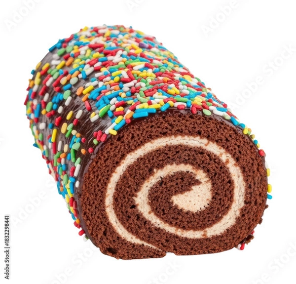 Fototapeta Delicious chocolate roll cake with sprinkles bakery food isolated on transparent background