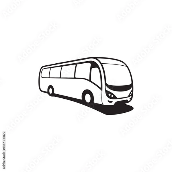 Fototapeta a striking black and white depiction of a large passenger coach vehicle with simple lines silhouette