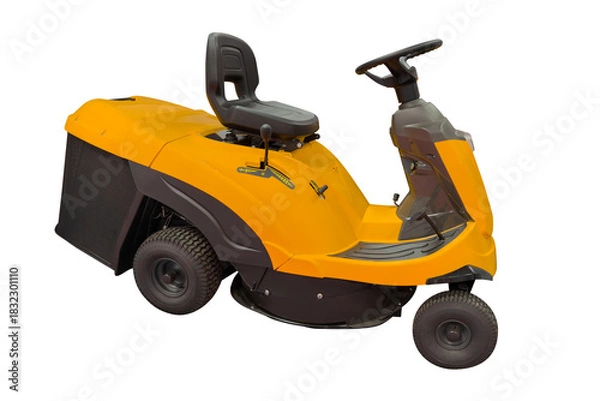 Fototapeta yellow garden lawn mower isolated on white background