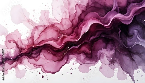 Fototapeta Vibrant magenta and purple alcohol ink waves forming a flowing abstract background with dynamic texture