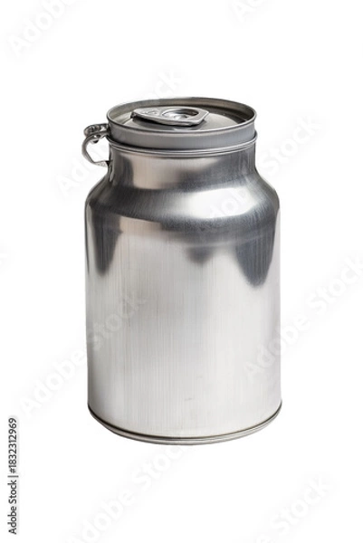 Obraz Aluminium milk can bottle isolated on a white or transparent PNG background. Perfect for dairy branding, packaging design, farm themes, and product mockups with a clean, rustic, and traditional style.