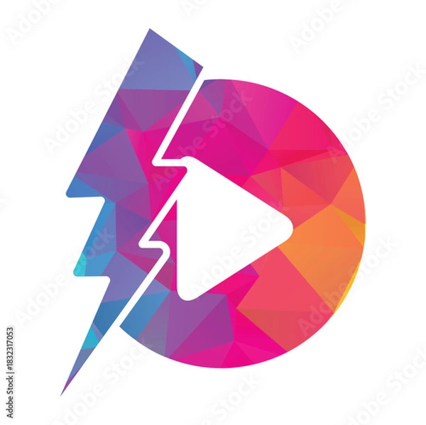 Obraz play button with thunder logo design template.