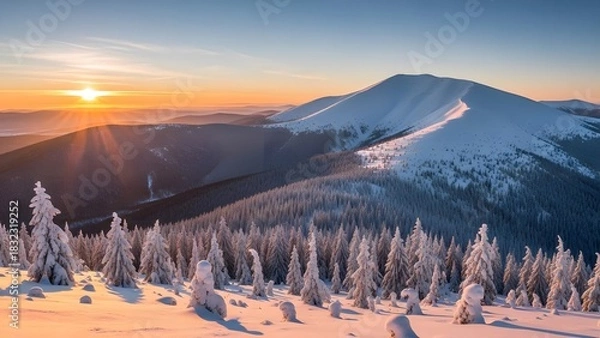 Obraz Snowy Mountain Landscape at Sunrise