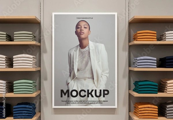 Fototapeta Wall poster mockup in a fashion store
